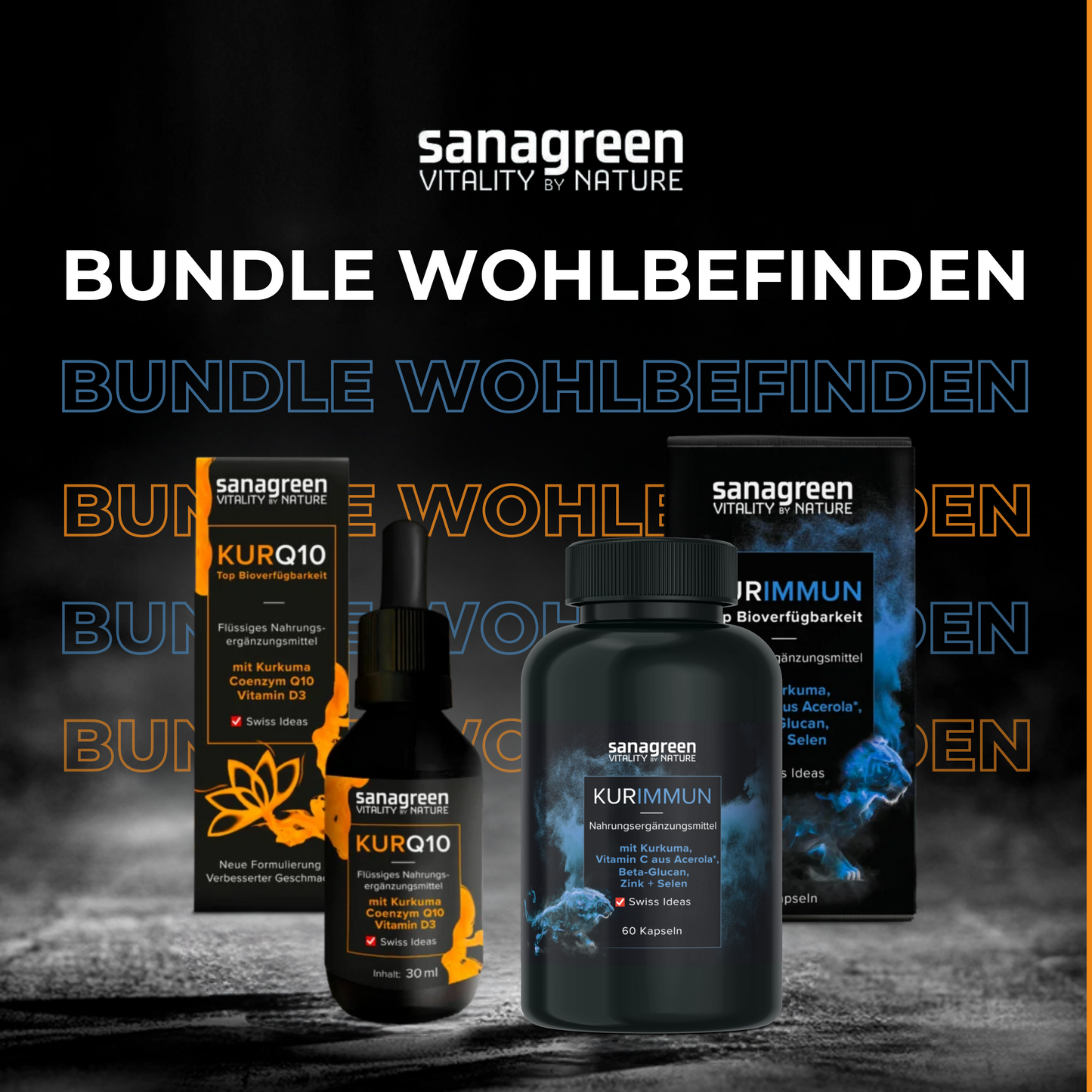 Bundle Wohlbefinden: KURIMMUN Sanagreen 60 Kapseln + KURQ10 Sanagreen 30 ml