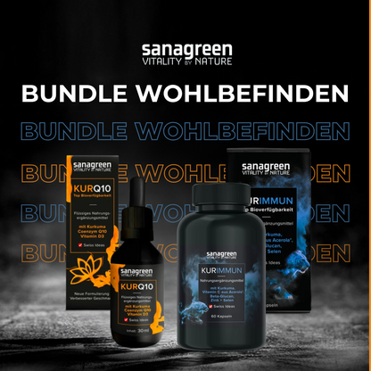 Bundle Wohlbefinden: KURIMMUN Sanagreen 60 Kapseln + KURQ10 Sanagreen 30 ml