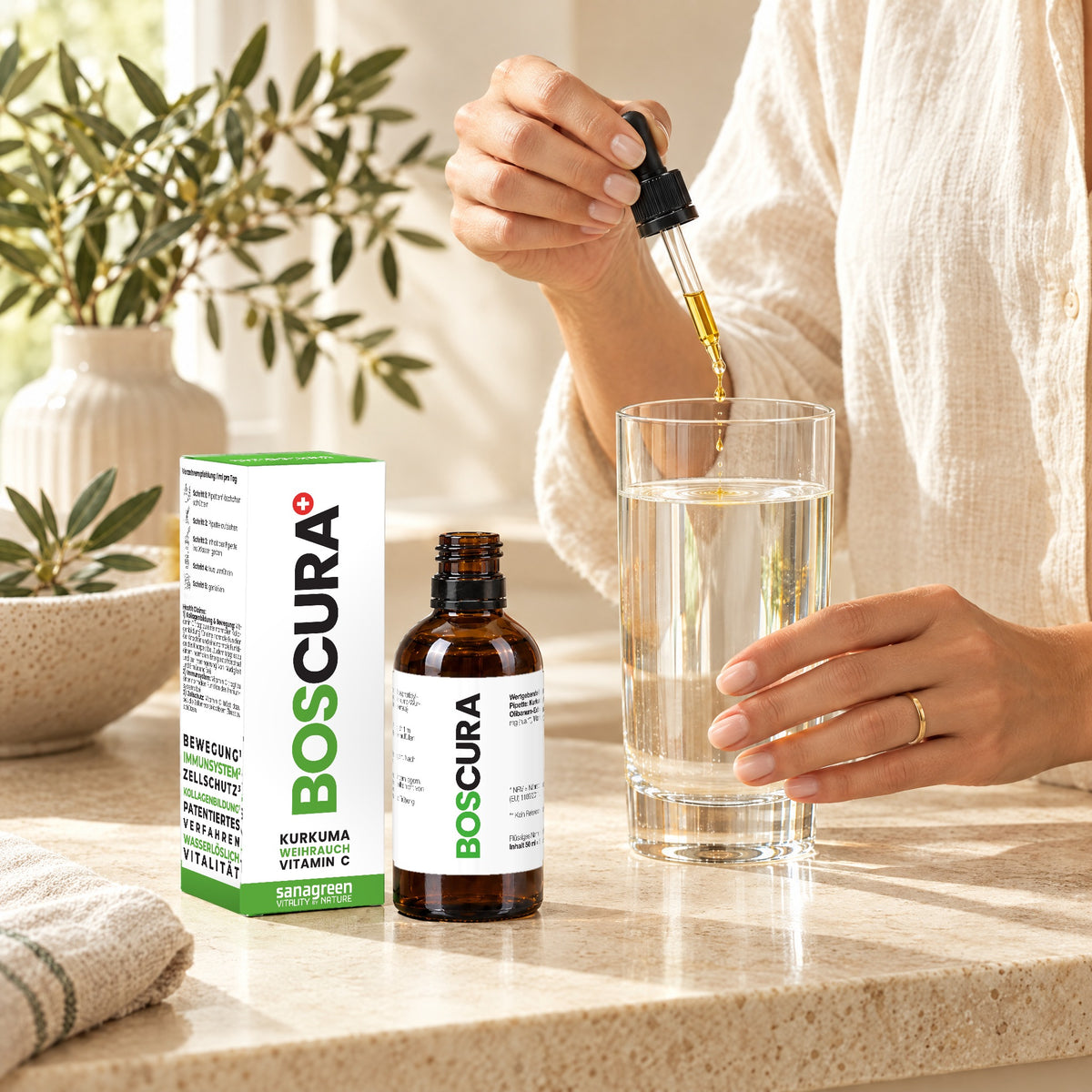 BOSCURA Morgenritual – Tropfen ins Wasserglas
