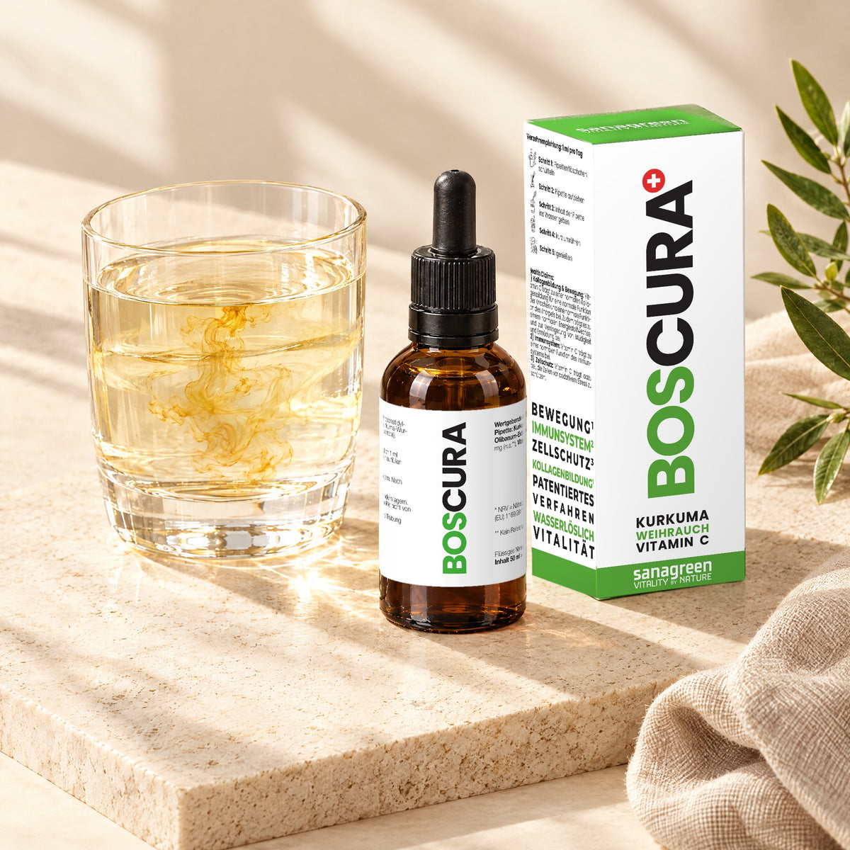 BOSCURA Stillleben mit Glas und Faltschachtel