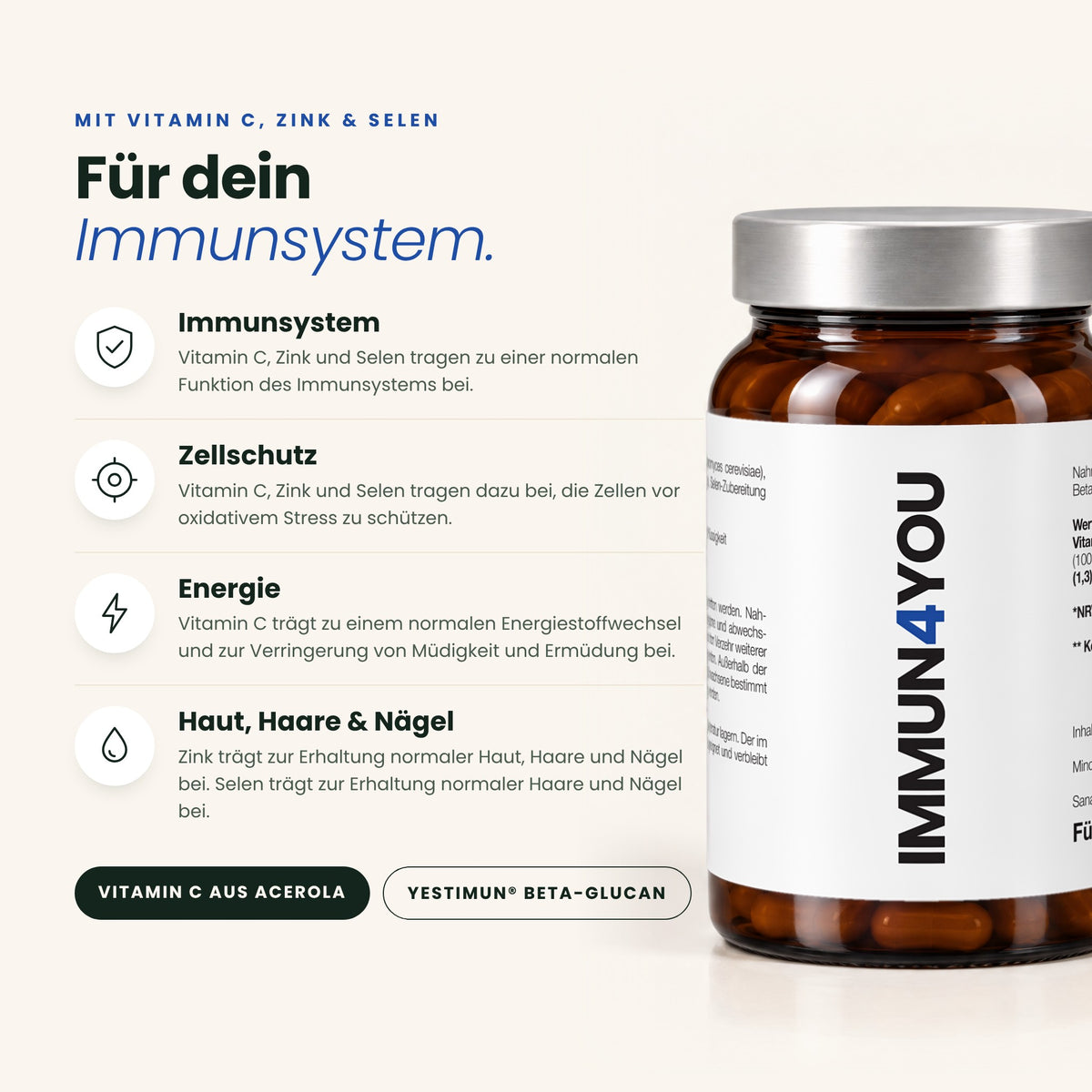 Zink, Selen und Vitamin C tragen zu einer normalen Funktion des Immunsystems bei