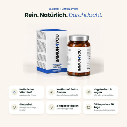 IMMUN4YOU: Vitamin C aus Acerola, Yestimun® Beta-Glucan, vegan, glutenfrei, 60 Kapseln = 30 Tage