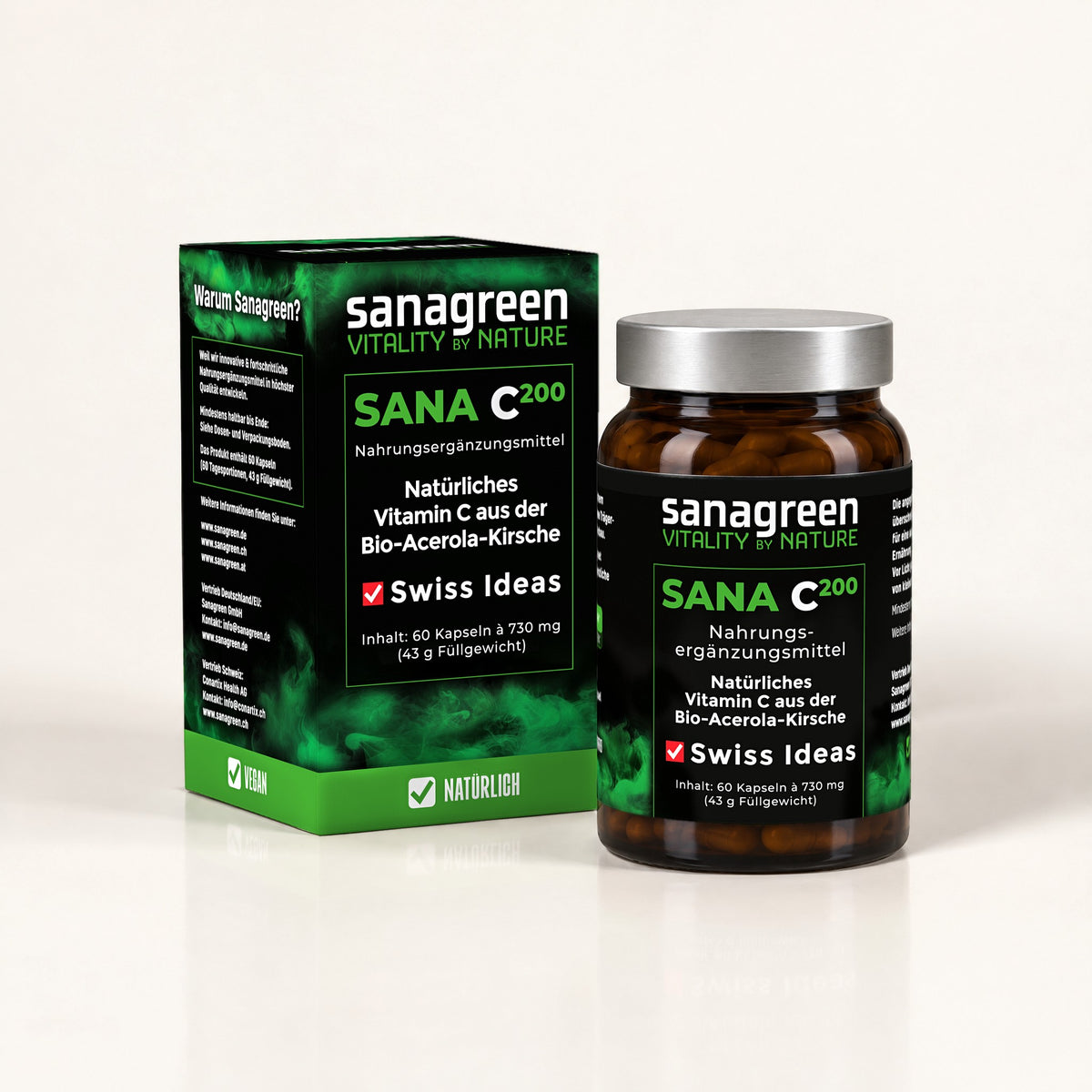 SANAC200 natürliches Vitamin C aus Acerola – Braunglas mit 60 Kapseln und Faltschachtel