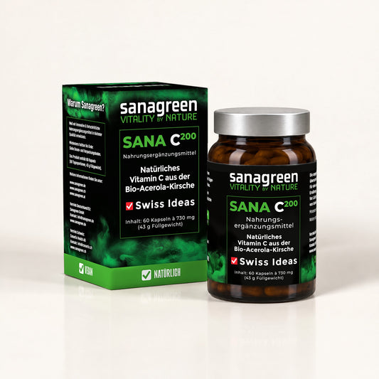 SANAC200 natürliches Vitamin C aus Acerola – Braunglas mit 60 Kapseln und Faltschachtel