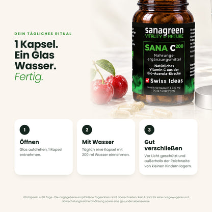 SANAC200 Anwendung: täglich 1 Kapsel mit 200 ml Wasser